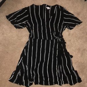 Black & White Striped Mini Wrap Dress